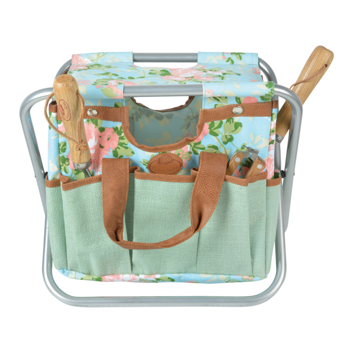 Floral print stool with matching bag attached beneath