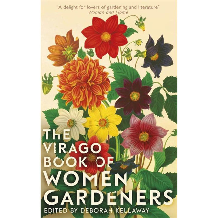 Cover of 'The Virago Book of Women Gardeners' by Deborah Kellaway, showing illustrations of flowers
