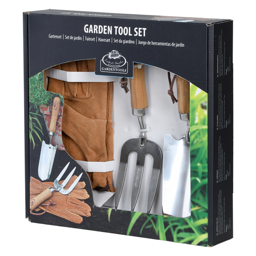 Stainless Steel Garden Tools & Leather Gloves Set