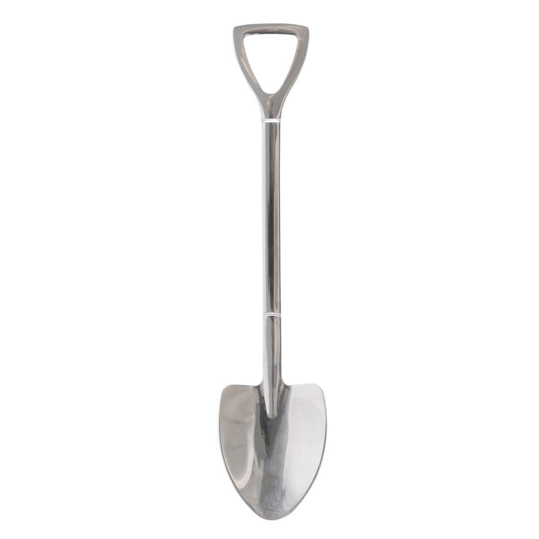 Silver tea spoon designed to look like a garden shovel
