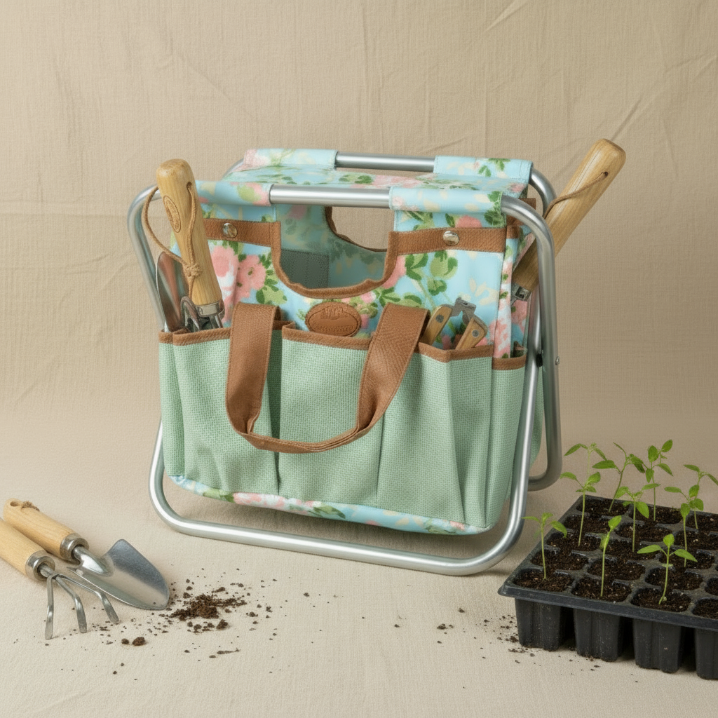 Floral Print 2-in-1 Tool/Plant Bag & Stool