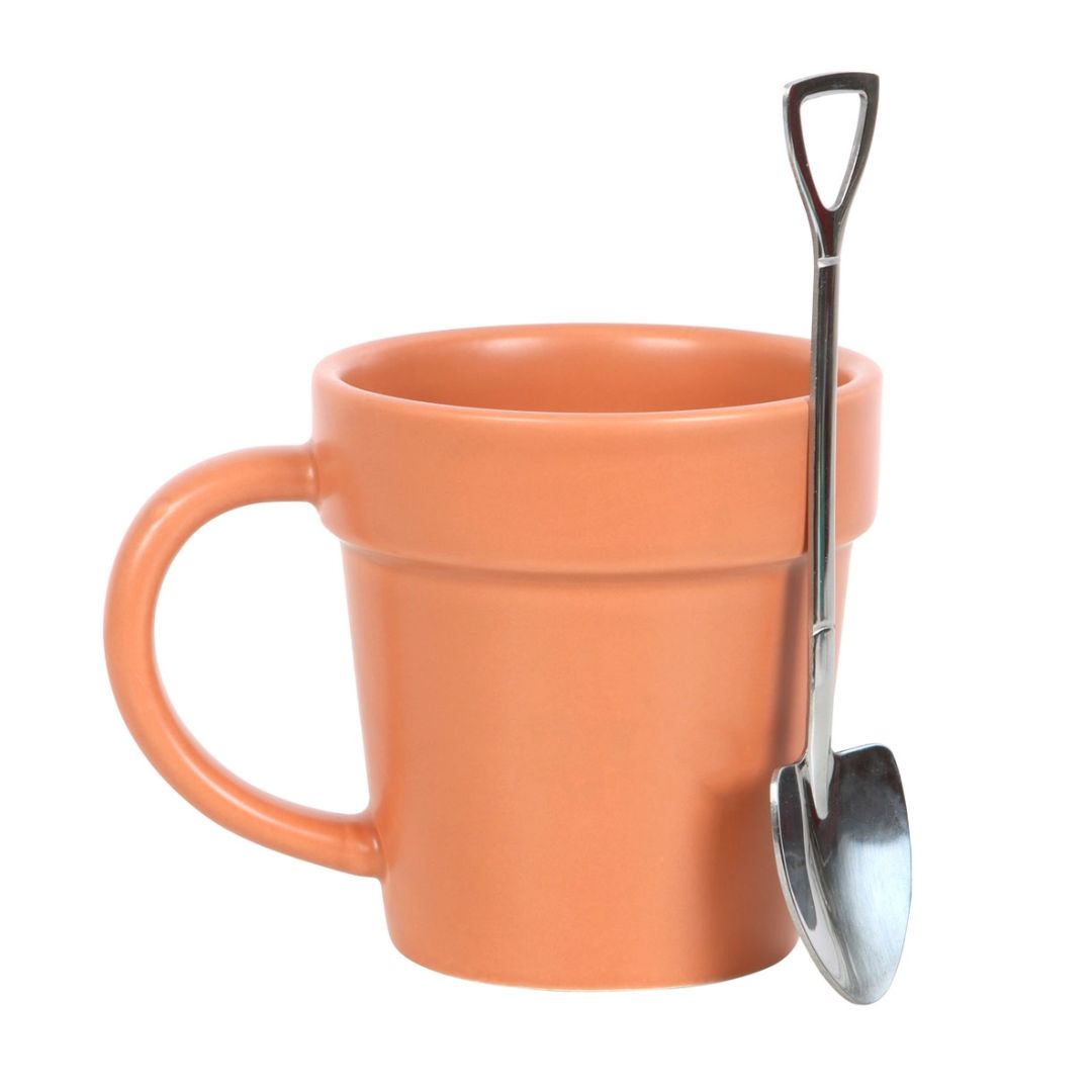 Plant Pot Ceramic Mug and Shovel Spoon