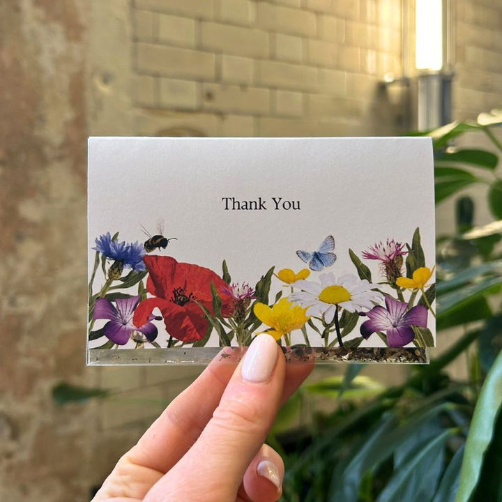 Custom seed packet with wildflower illustration and the words 'thank you'