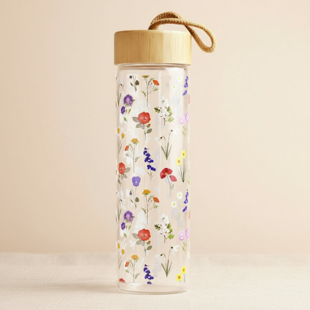 Wildflower Glass & Bamboo Water Bottle