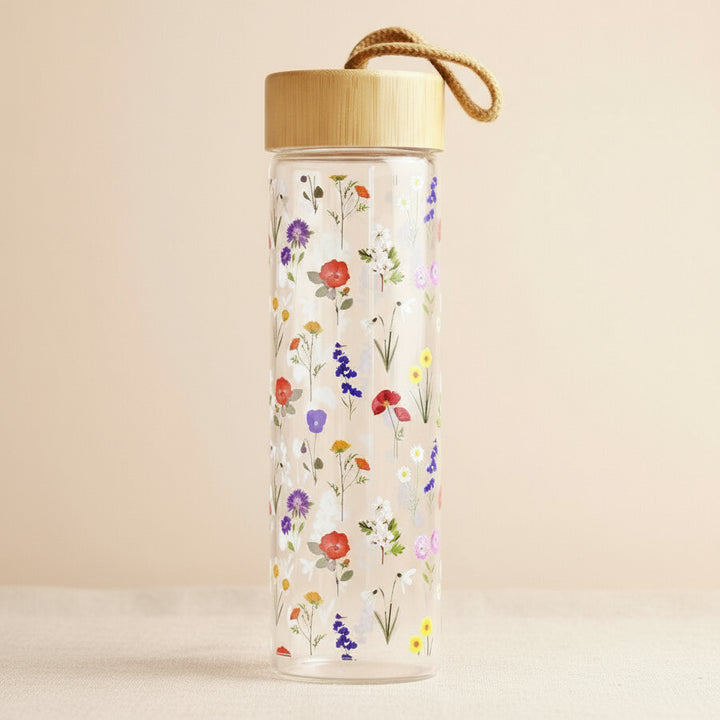 Wildflower Glass & Bamboo Water Bottle